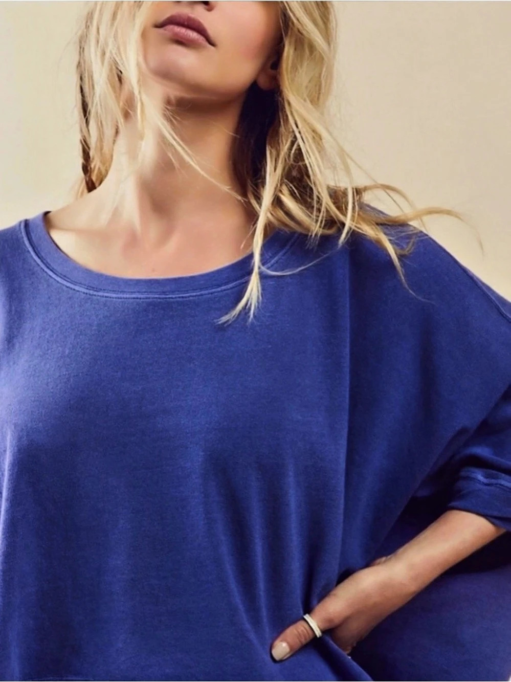 We The Free CC Tee Oversized Cropped Ocean Blue/Sweet Slumber Tee New with Tags